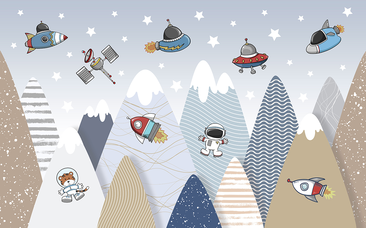 Imagine,pentru,copii,cu,munți,rachete,și,astronauți,pentru,imprimare,digitală