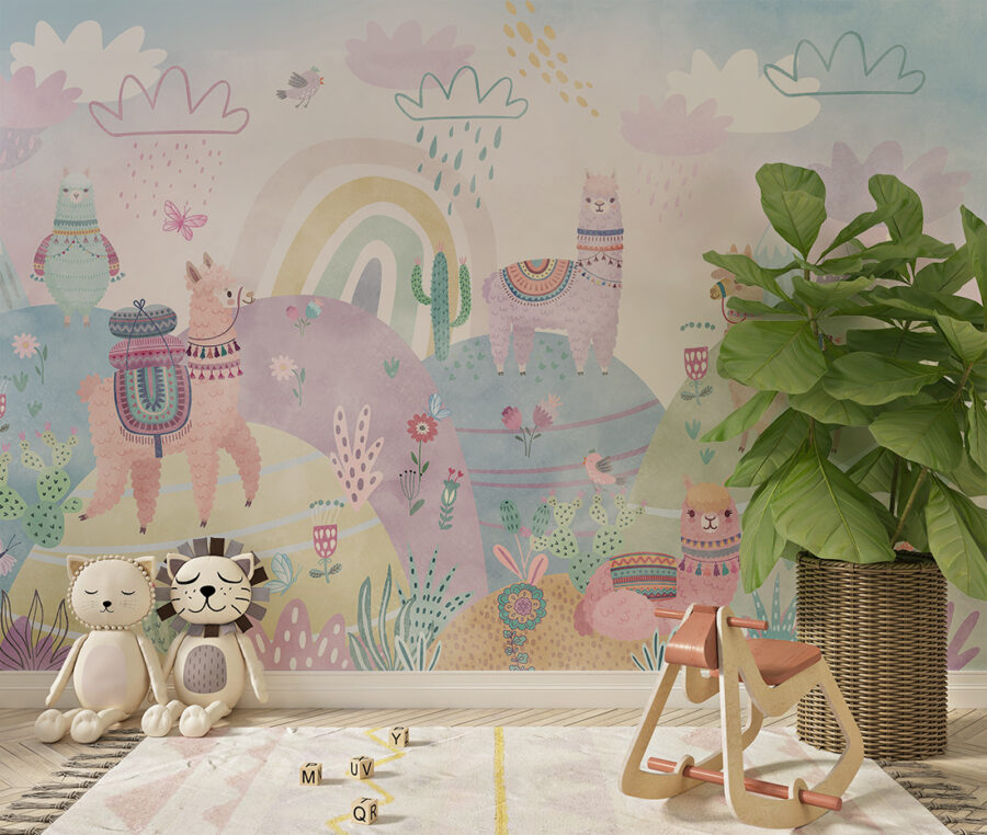 Wall mural colorat Alpacas