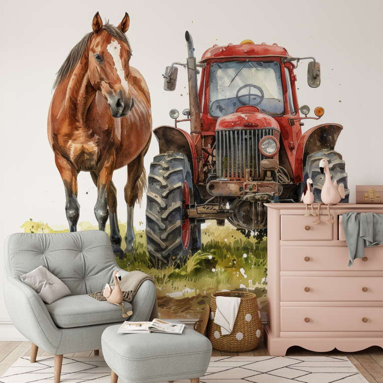 Fototapet Tractor și cal
