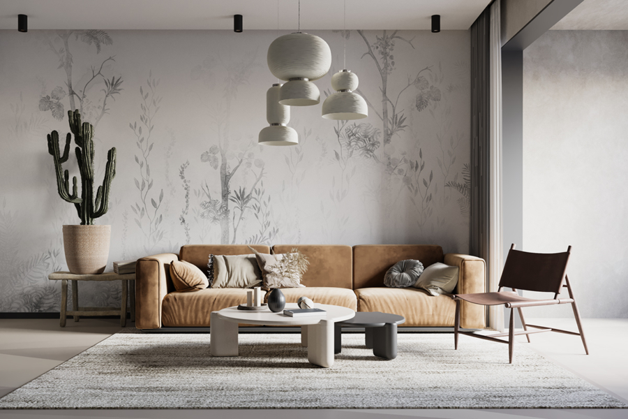Wall mural frunze în gri