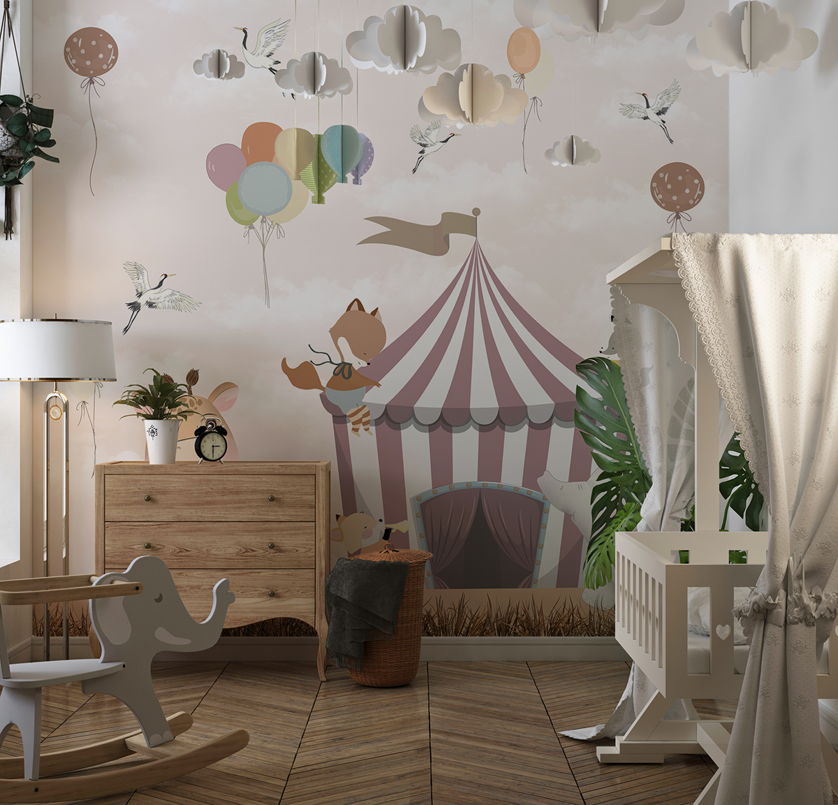 Pictură murală a unui cort de circ cu animale