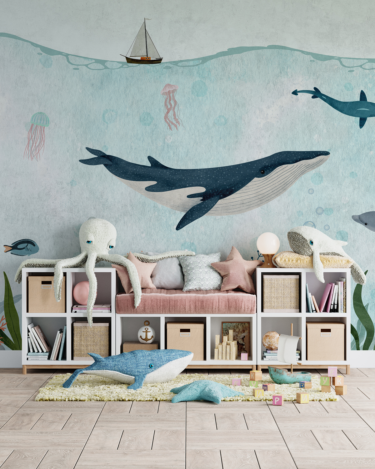 Mural cu o balenă în ocean