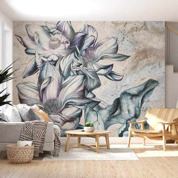 Mural de flori mari albastre