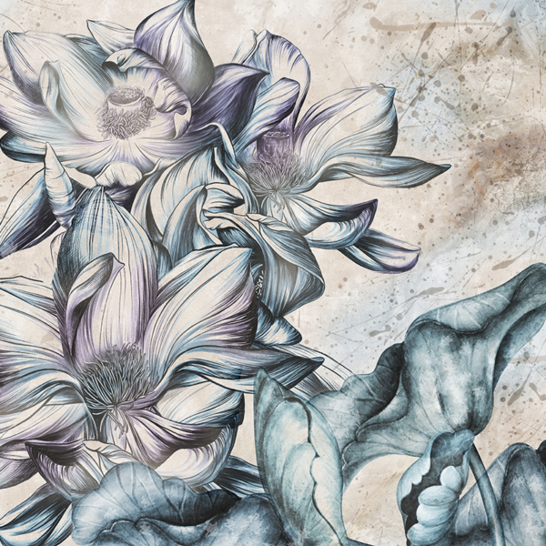 Mural de flori mari albastre