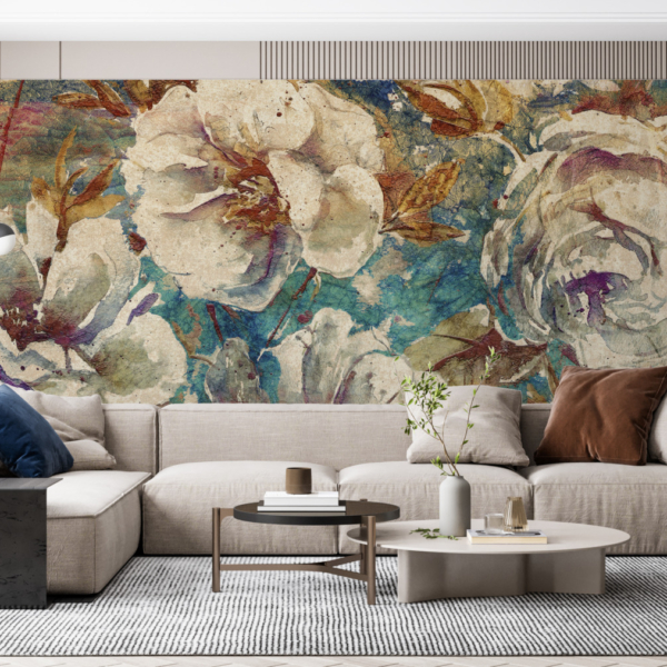 Mural flori albe pe tesatura