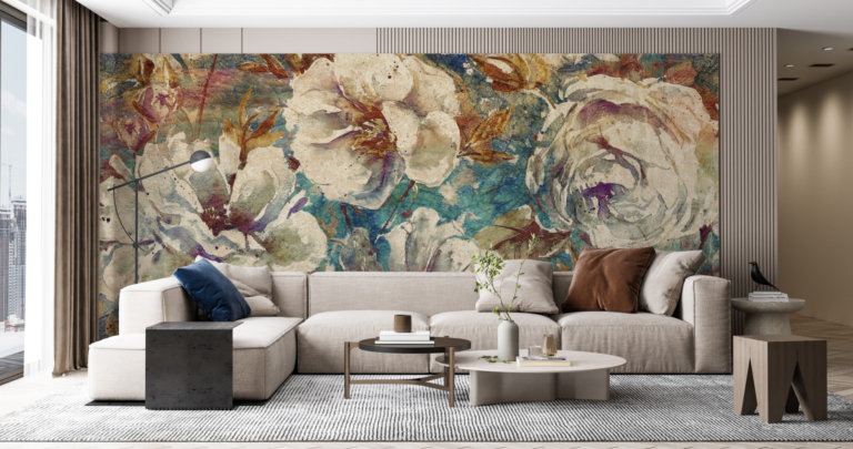 Fototapet Flori albe pe material textil