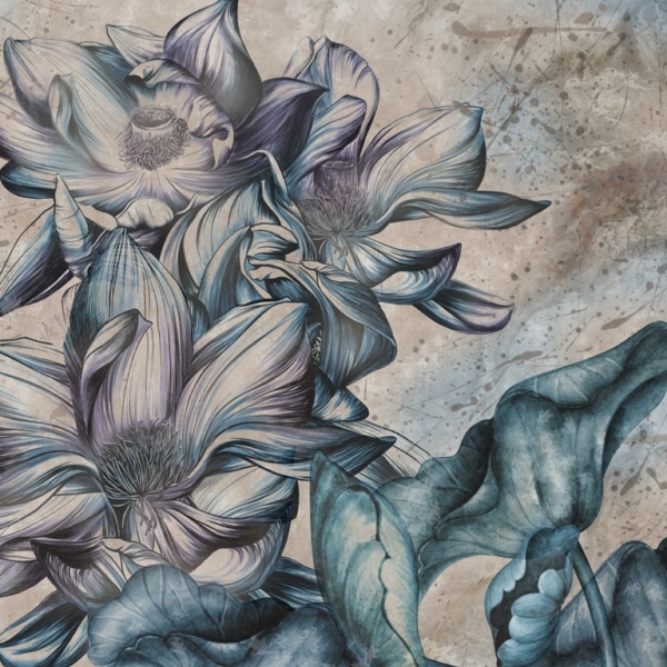Mural de flori mari albastre