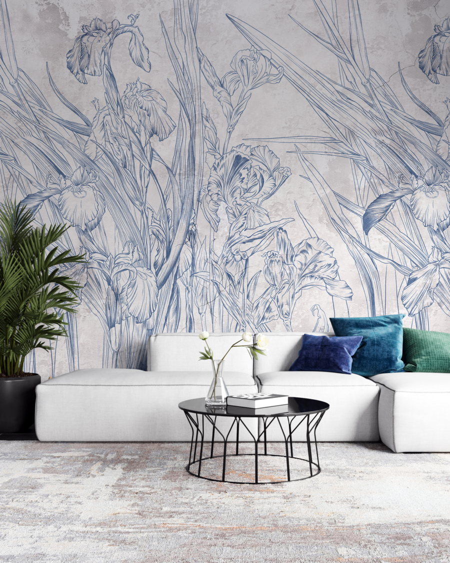 Mural de flori albastre