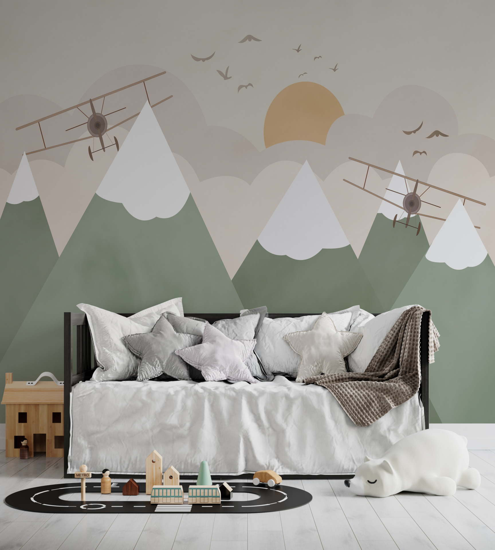 Mural Două avioane deasupra munților