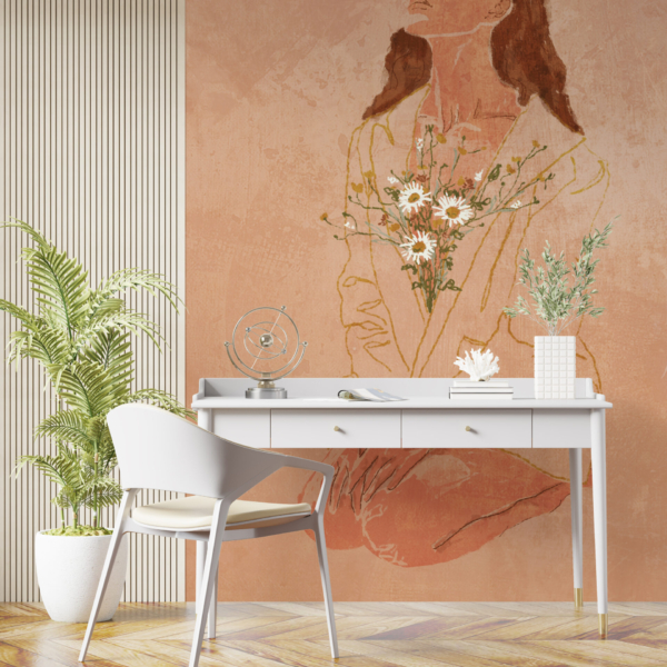 Fata Mural cu un buchet de flori
