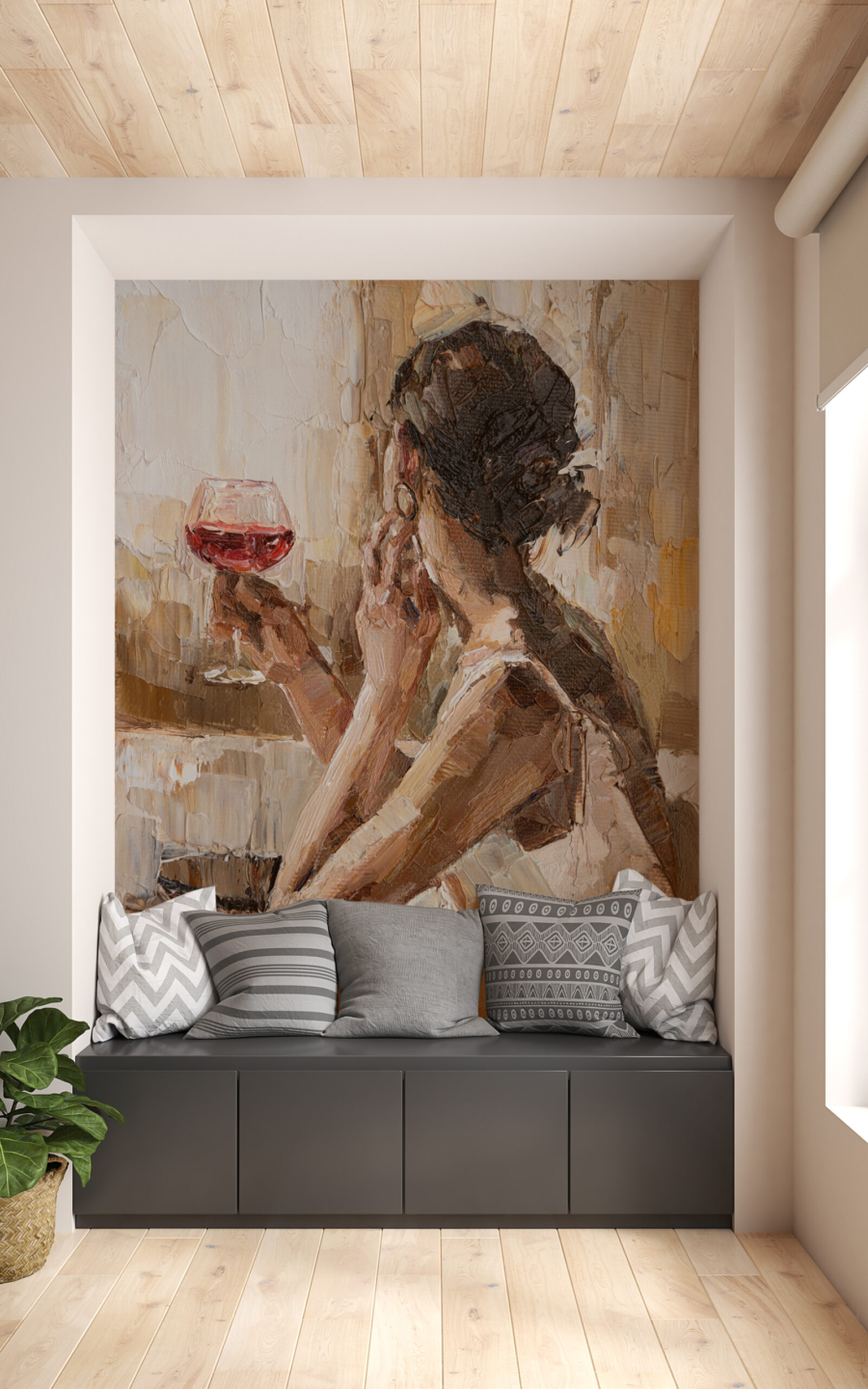 Mural Fata cu o lampă de vin