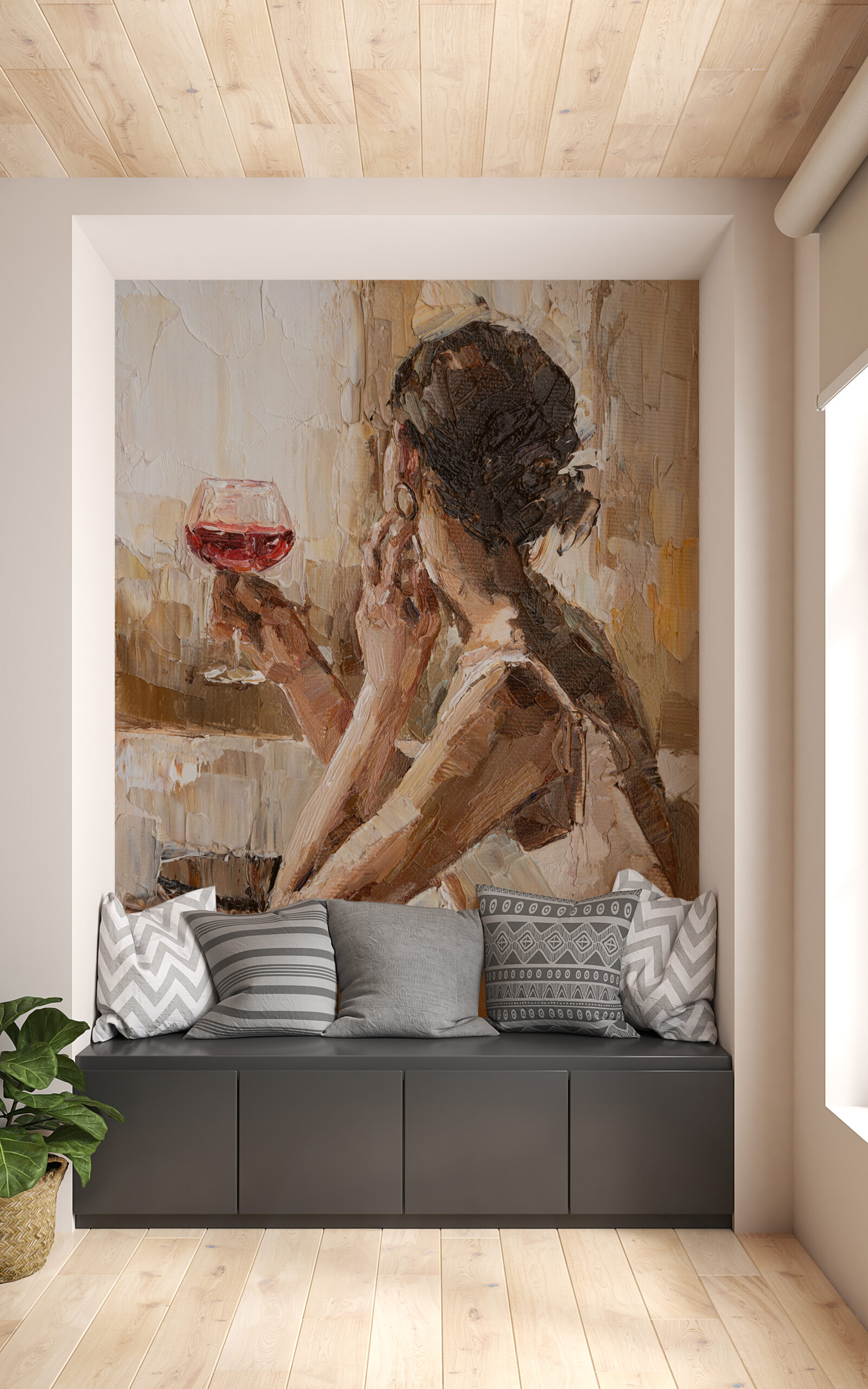 Mural Fata cu o lampă de vin