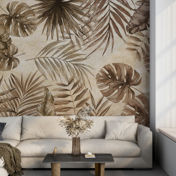 Mural Frunze exotice în sepia
