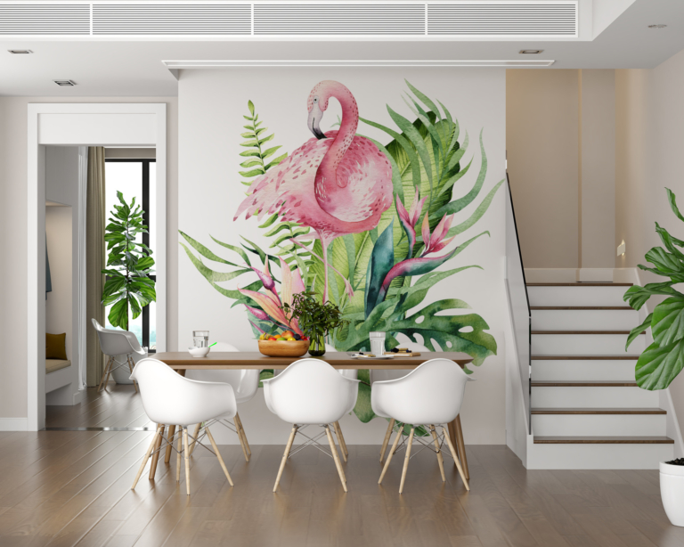 Fototapet Flamingo în frunze