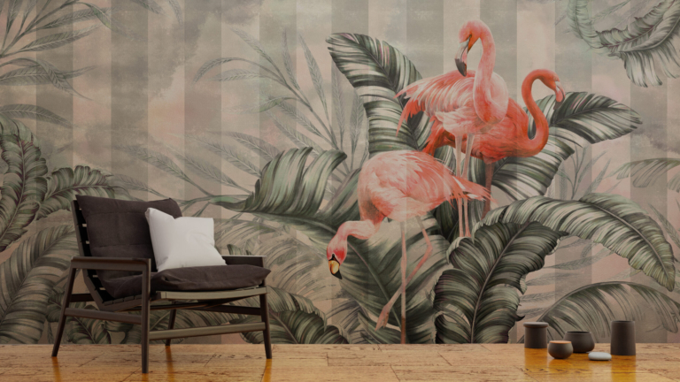 Fototapet Flamingo în frunze