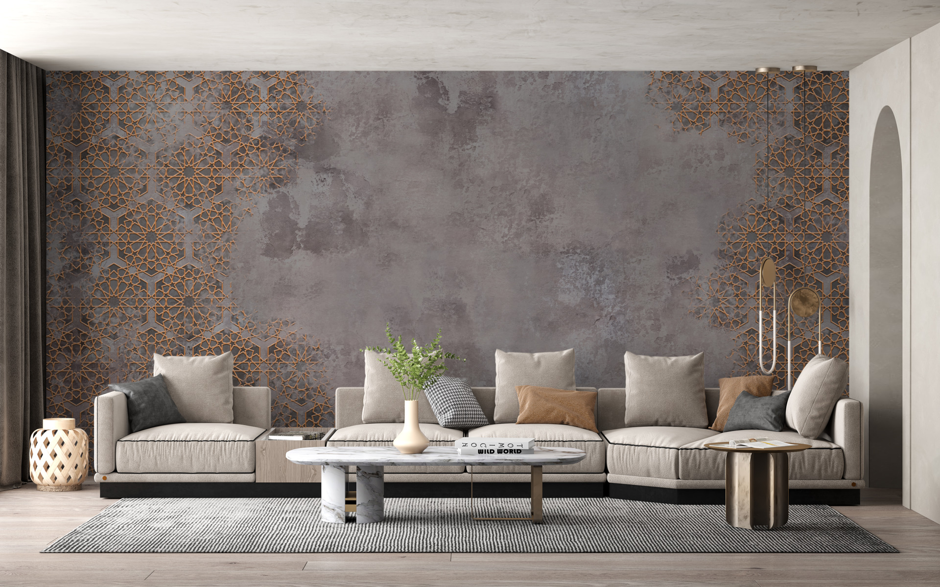 Mozaic geometric pe tapet de beton