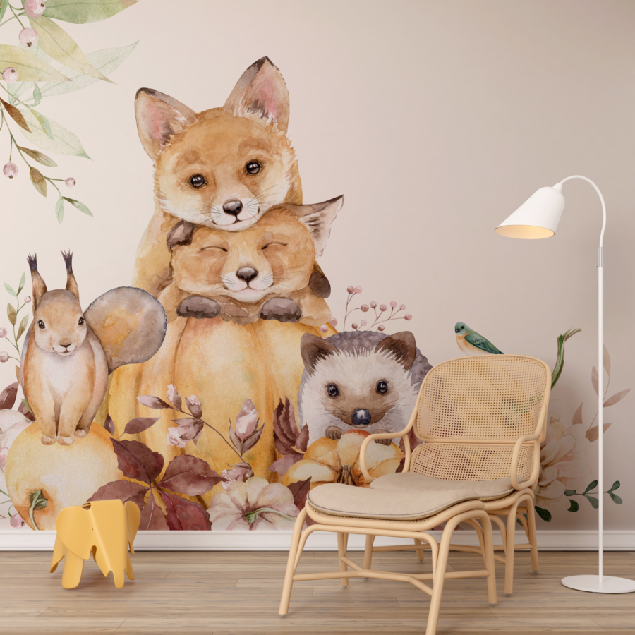 Pictura murală de animale de toamnă din pădure