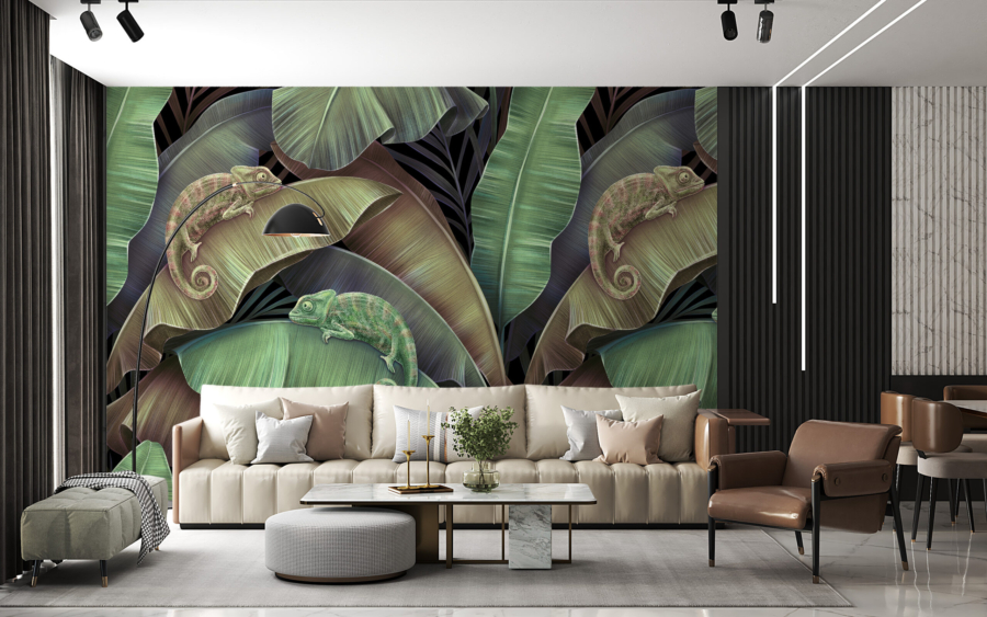 Tablou mural Cameleoni în frunze