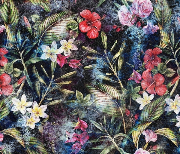Mural de flori colorate pe un fundal întunecat