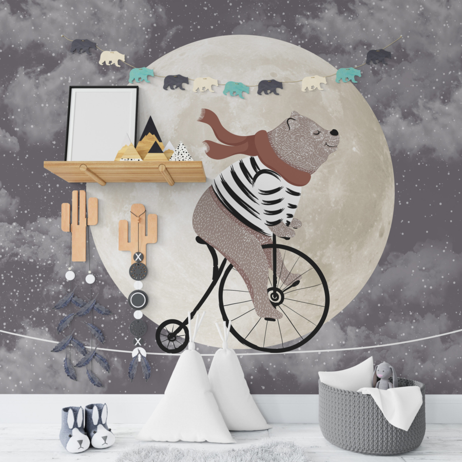Mural Luna Teddy Bear pe o frânghie