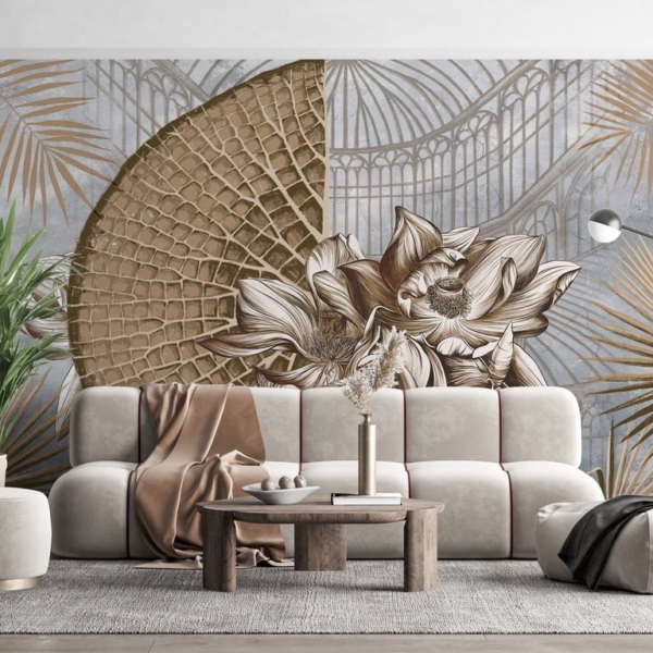 Mural de flori de crin și frunze de palmier