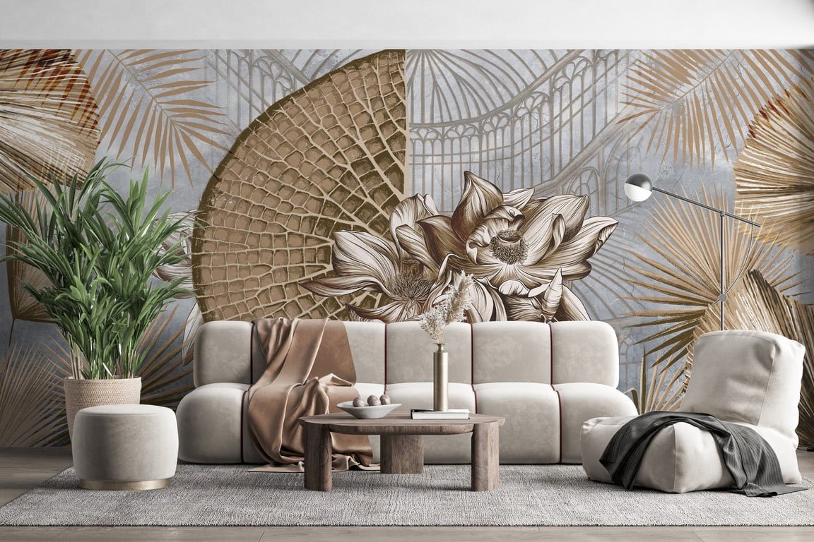 Mural de flori de crin și frunze de palmier