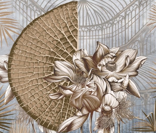 Mural de flori de crin și frunze de palmier
