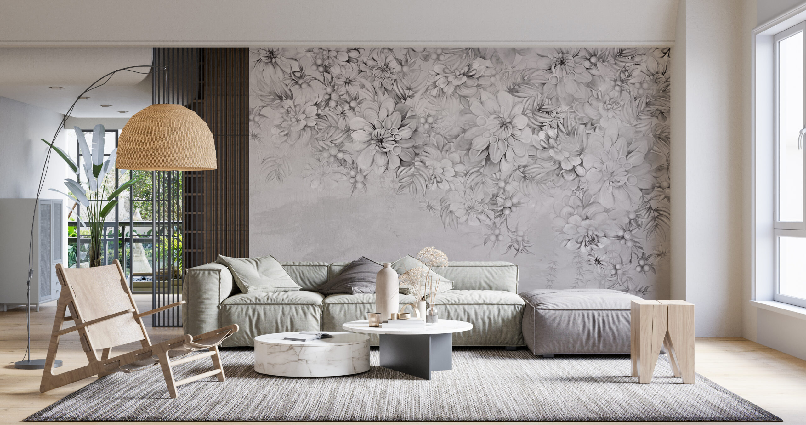 Tablou mural Flori gri
