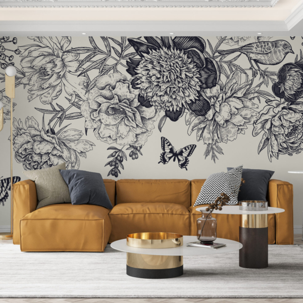 Tablou mural Flori și fluturi