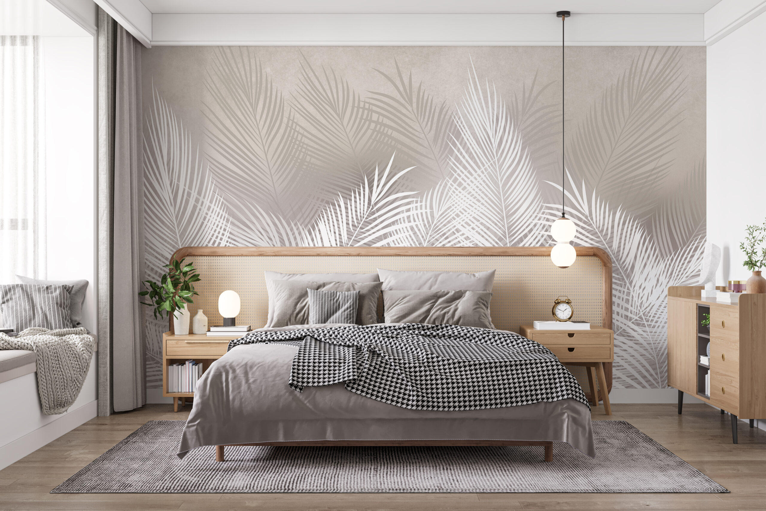 Mural de o pădure de ferigi albe