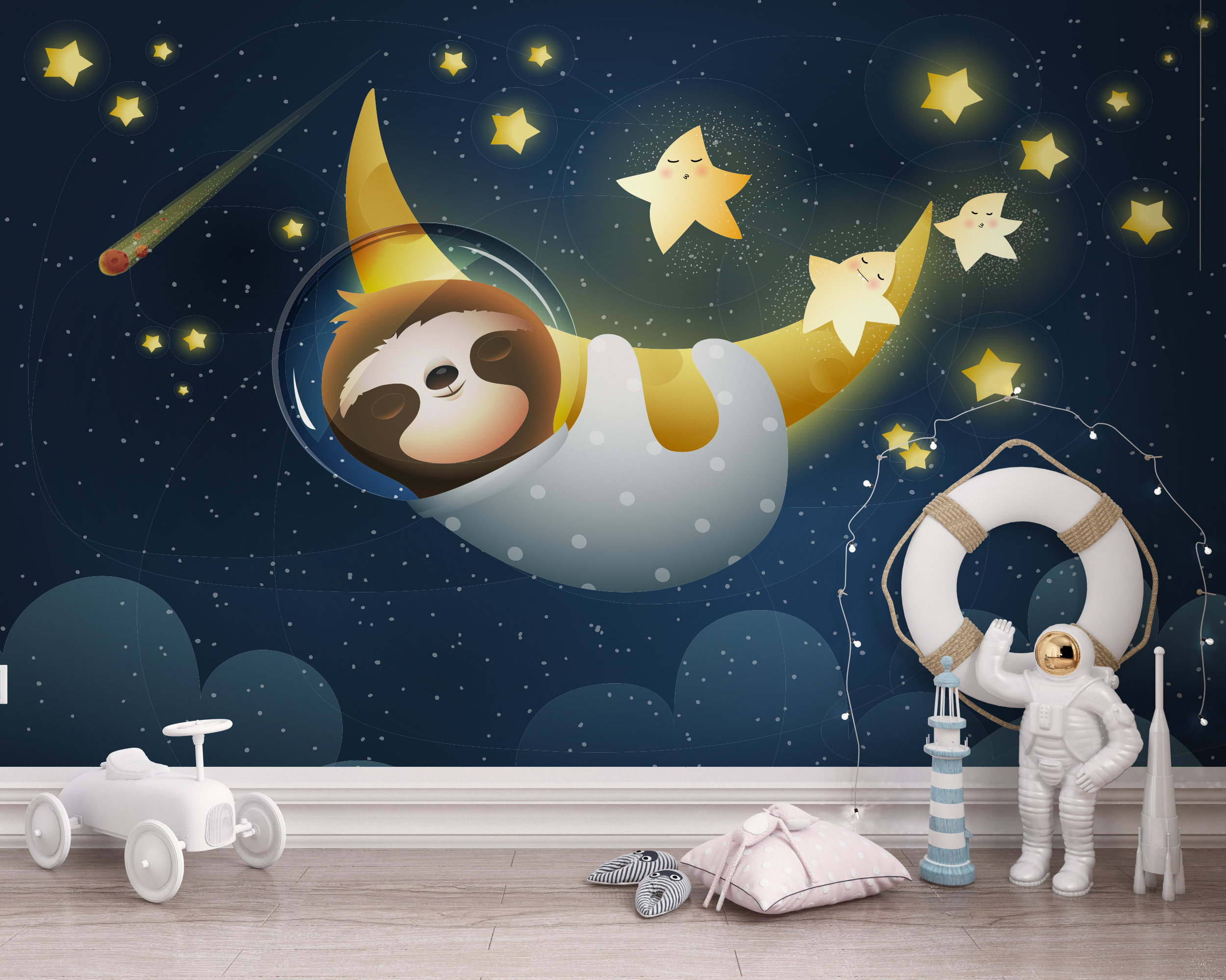 Mural Lemur pe Lună