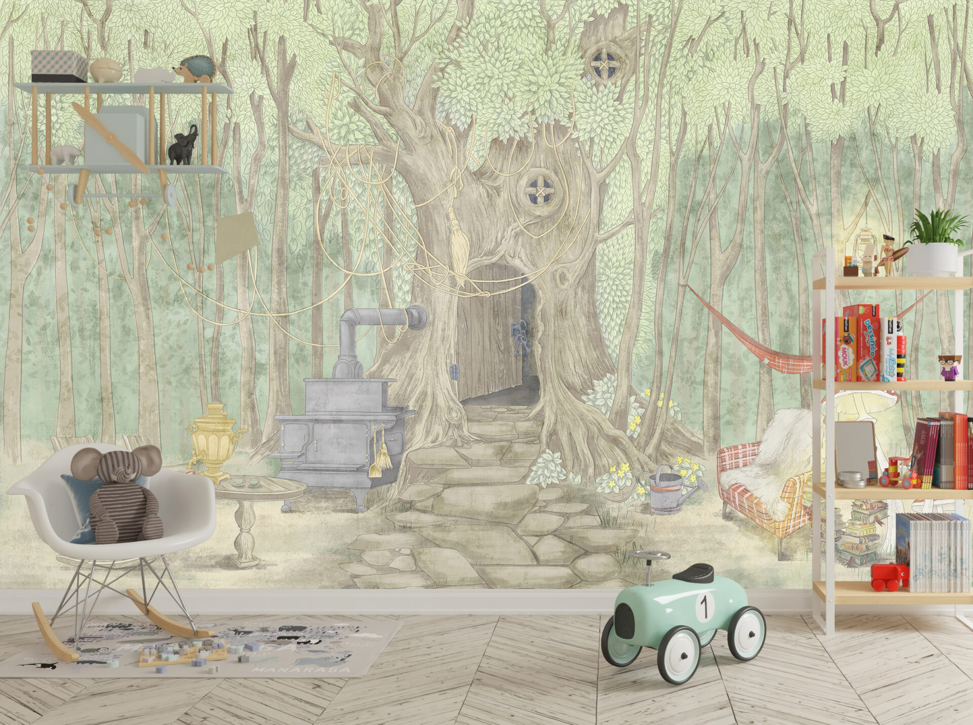 Pictura murală a Casei pădurii pentru copii