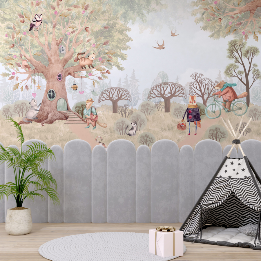 Mural pădure de poveste de zână casa