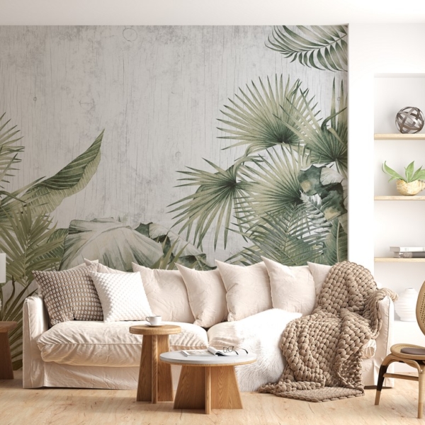 Photo Wallpaper frunze de palmier pe un fundal gri