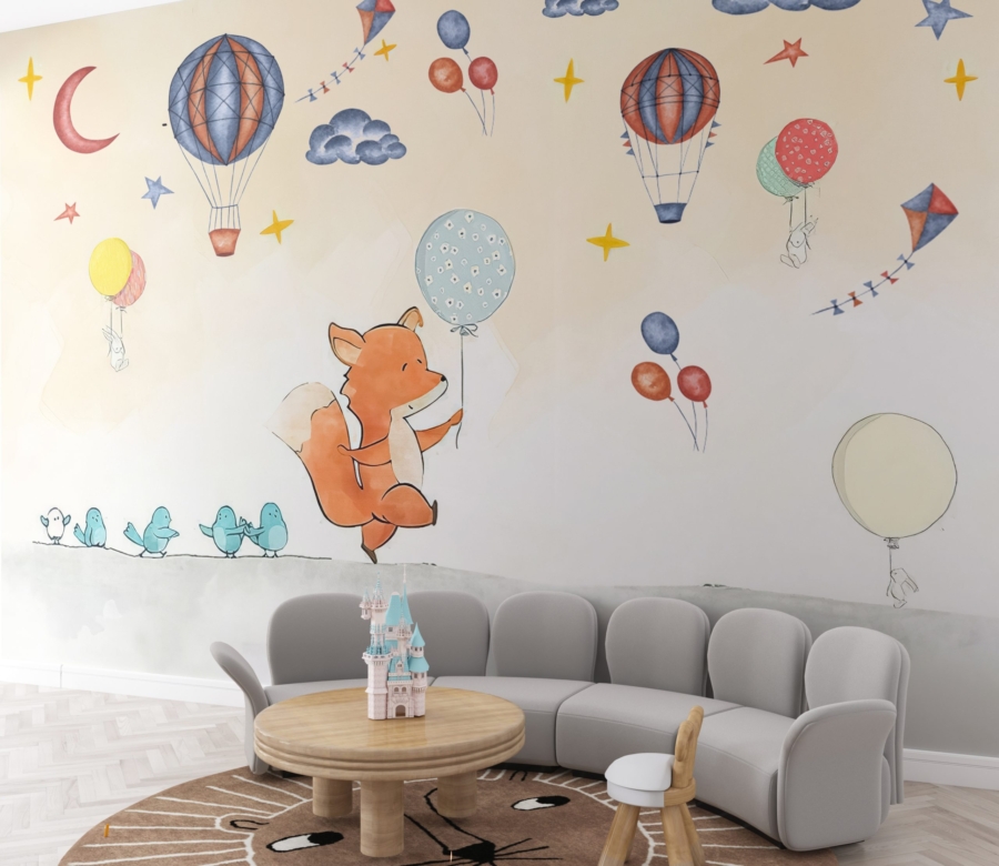 Mural de o vulpe cu un balon
