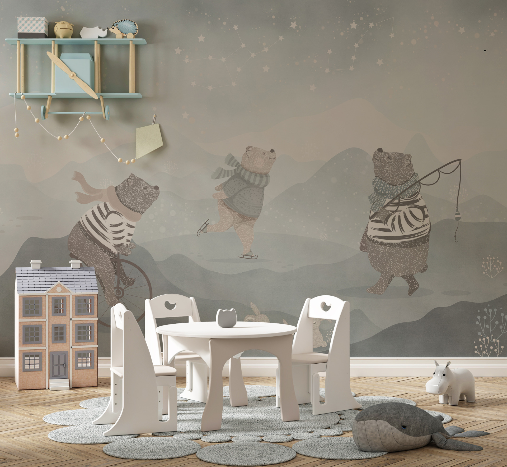 Perete mural Urși de pluș în eșarfe