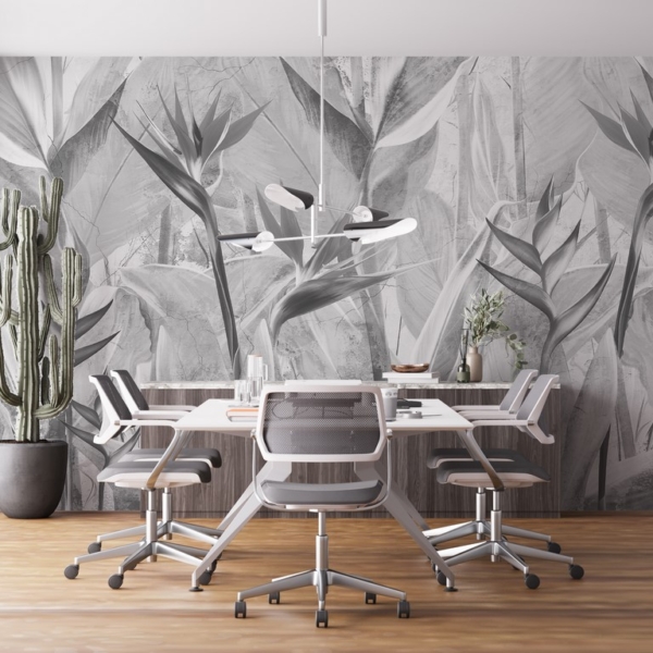Monocrom Strelitzia flori tapet