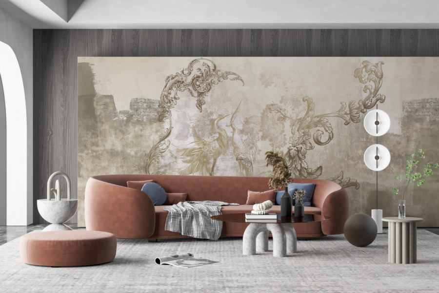 Pictura murală a unui motiv vegetal în sepia