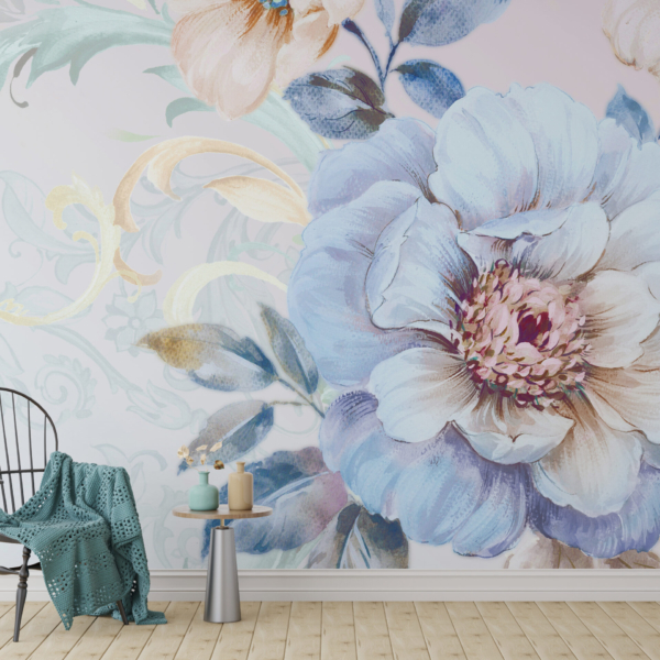 Mural de flori albastre