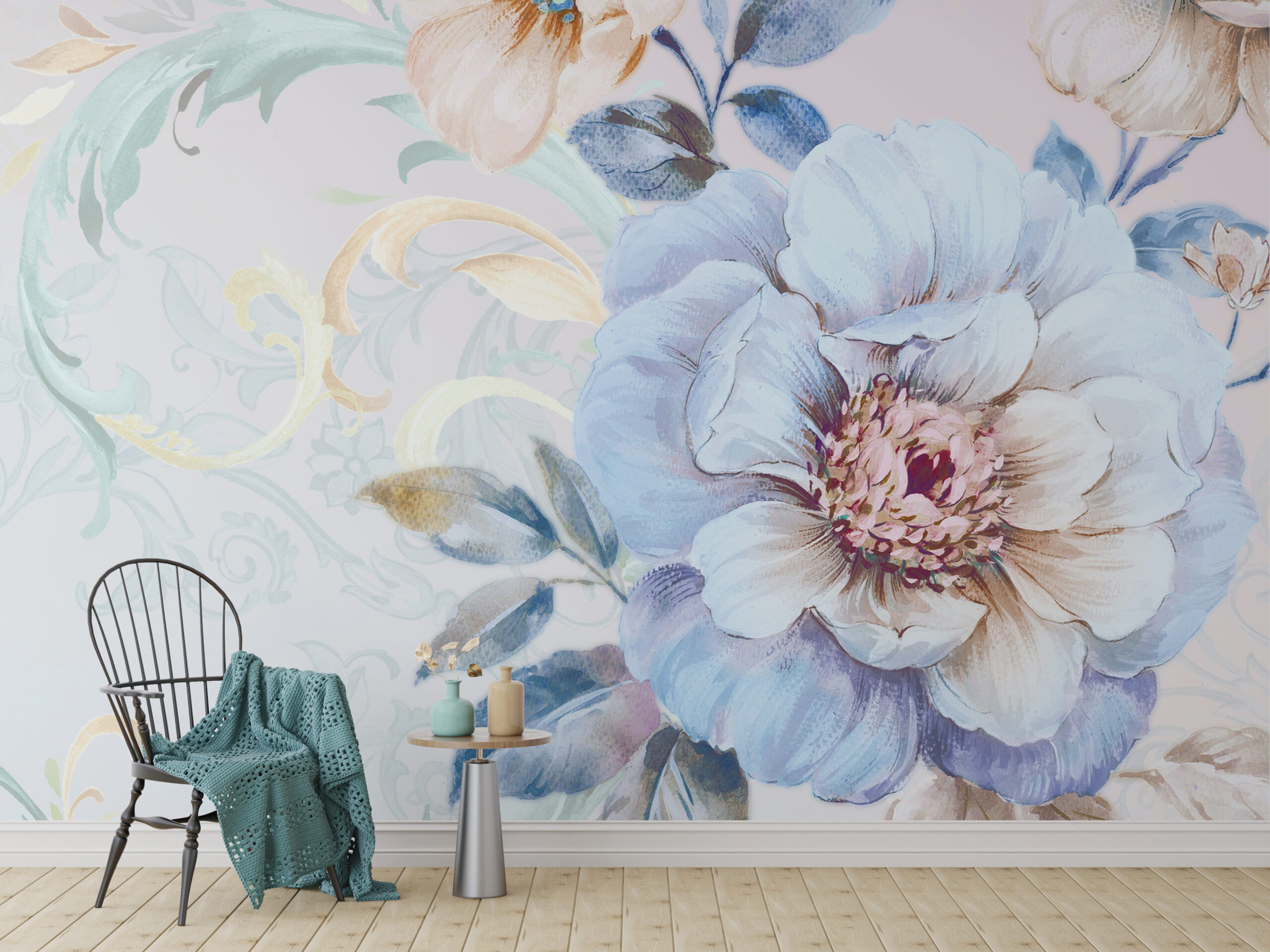 Mural de flori albastre