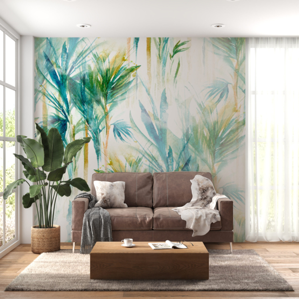 Mural albastru frunze lungi