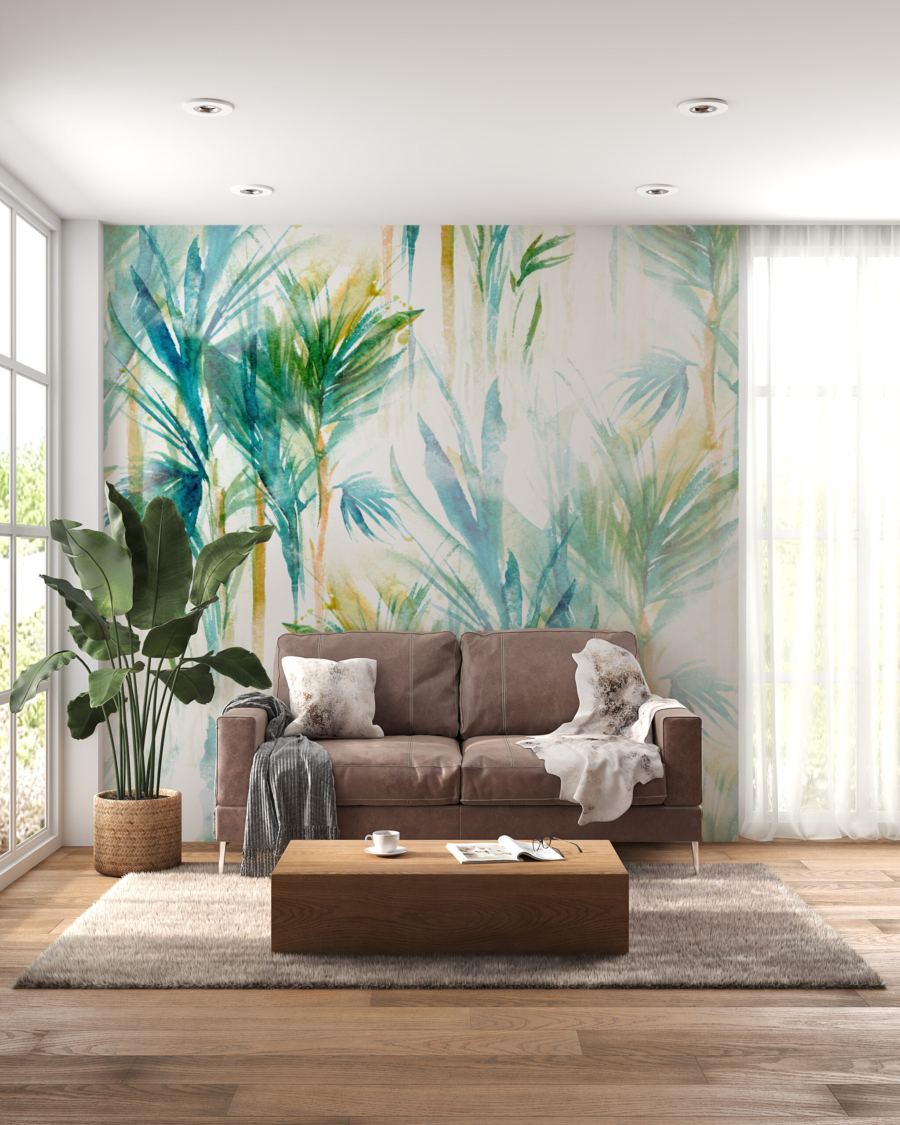 Mural albastru frunze lungi