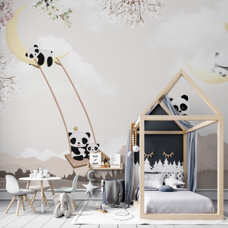 Mural Panda pe un leagăn