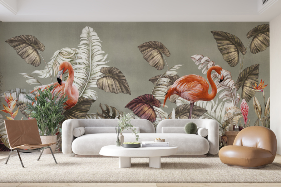 Pictura murală a unei perechi de flamingo