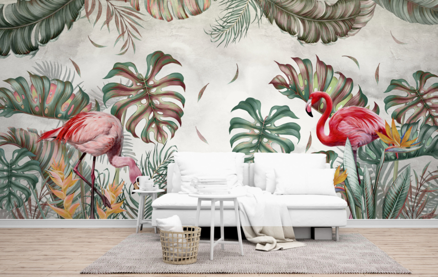 Pictura murală a unei perechi de flamingo