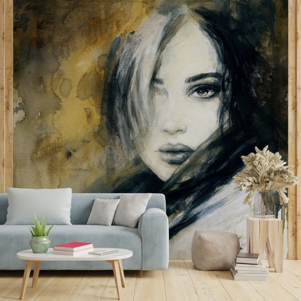 Portret mural al unei fete cu părul lung