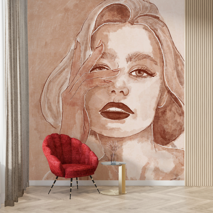 Portret mural de femeie în sepia