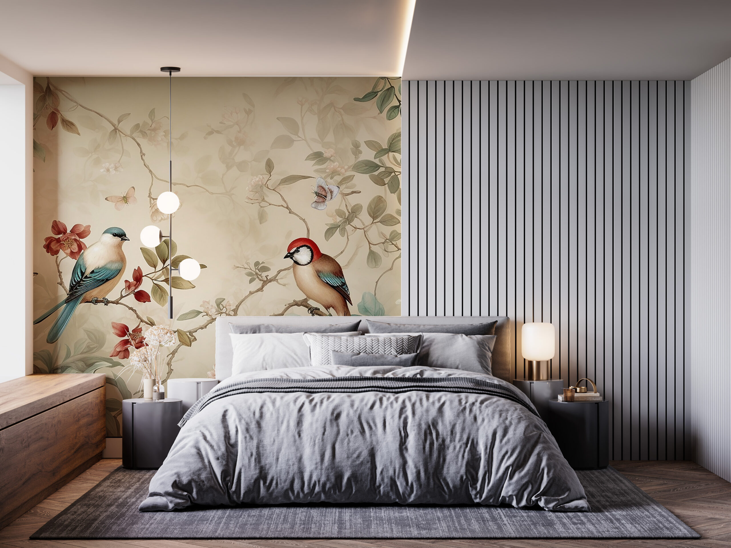 Mural Păsări pe un copac înflorit