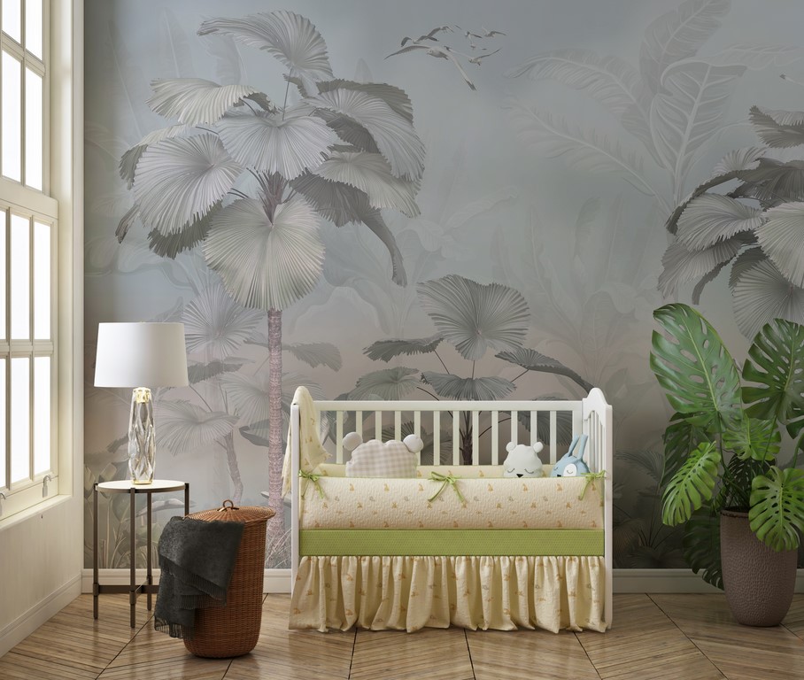 Mural Păsări printre pene de palmier