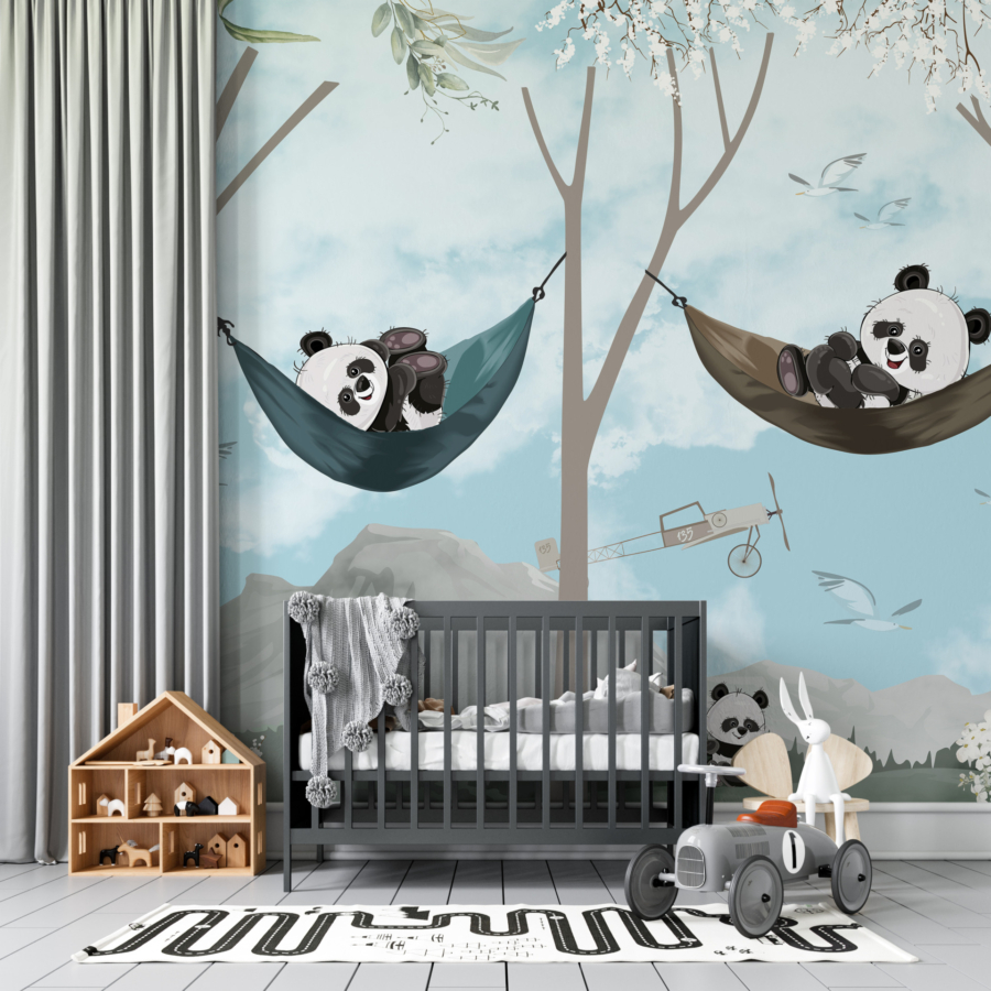 Fotografie murală Happy Panda într-un hamac